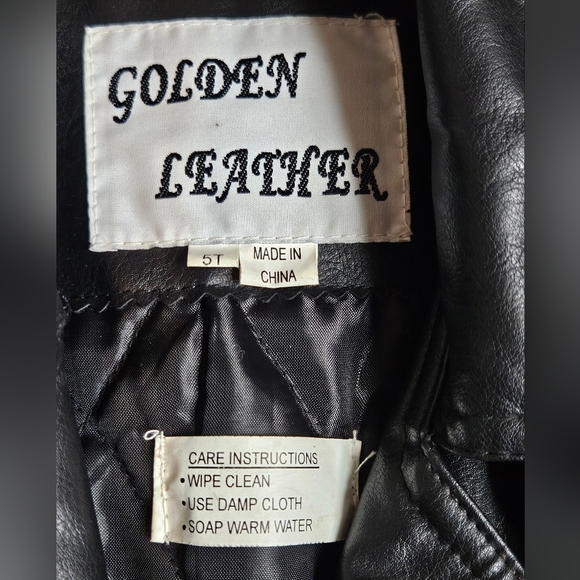 Children's Black Leather Biker Jacket Size 5T - Picture 6 of 16